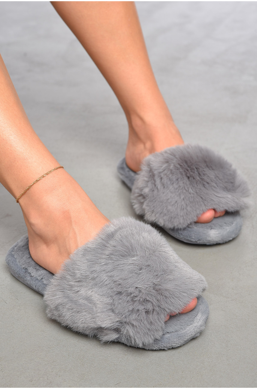 Капці домашні жіночі хутряні сірого кольору 88 184716