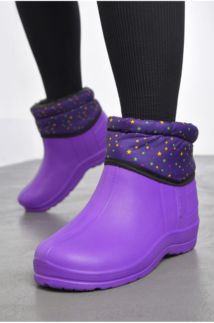 Дутики жіночі на хутрі фіолетового кольору з зірочками 185043