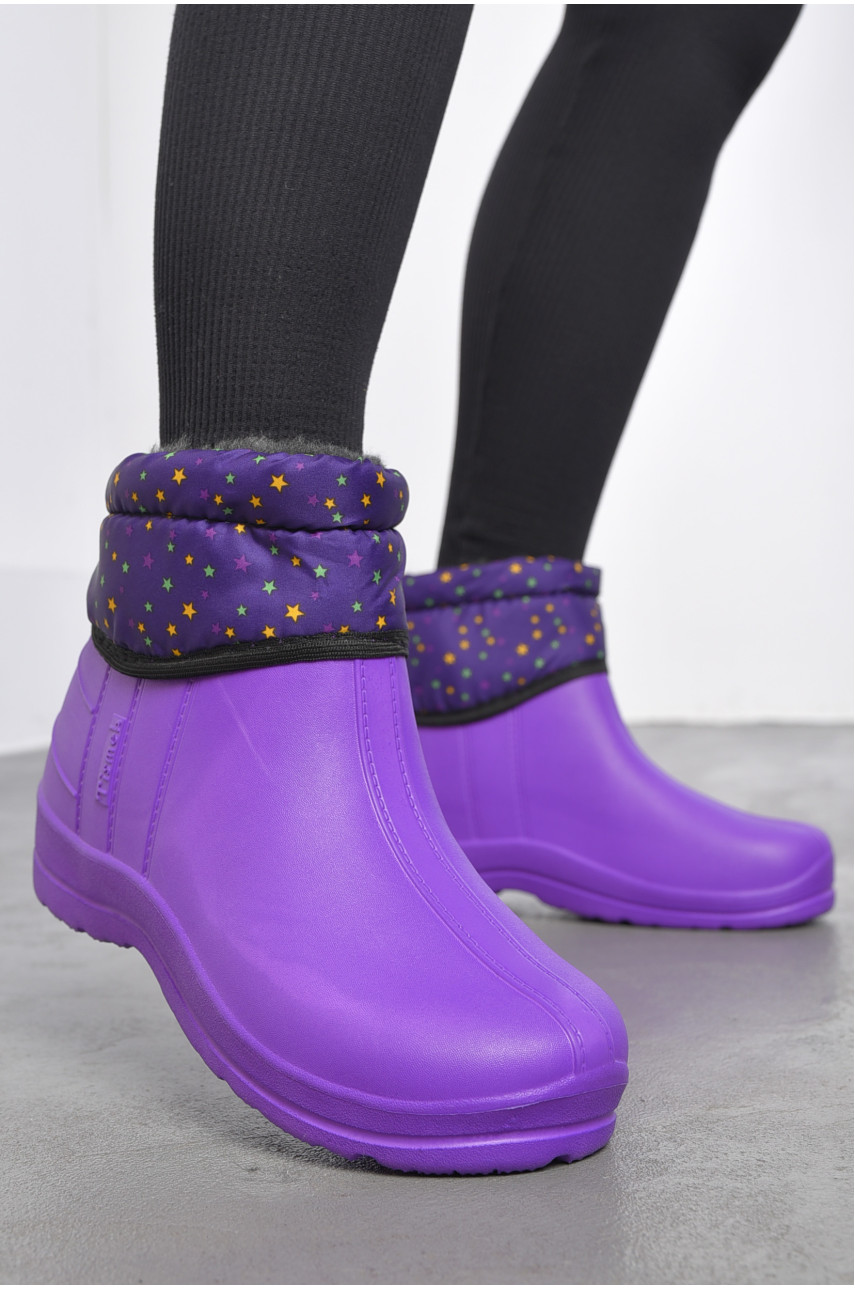 Дутики жіночі на хутрі фіолетового кольору з зірочками 185043