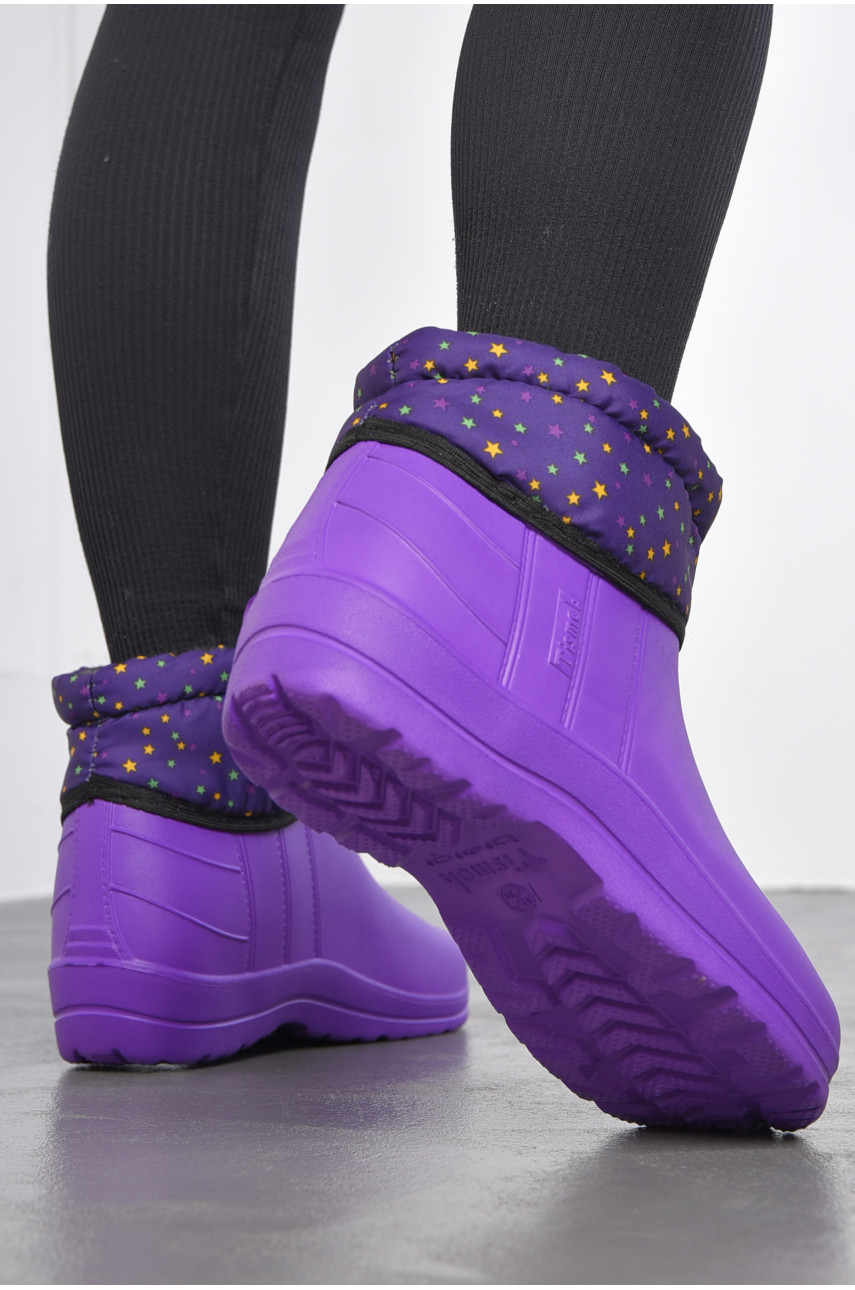 Дутики жіночі на хутрі фіолетового кольору з зірочками 185043