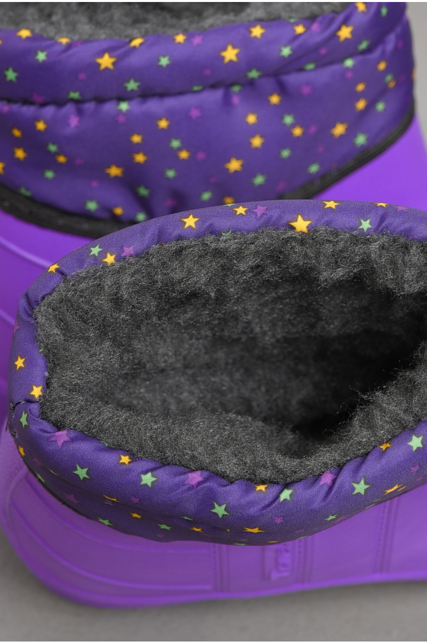 Дутики жіночі на хутрі фіолетового кольору з зірочками 185043