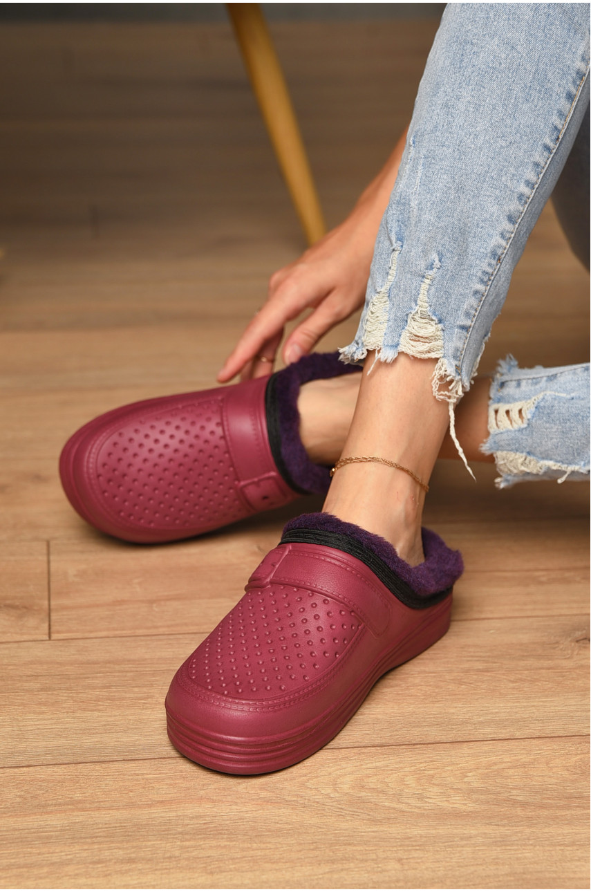 Сабо жіночі піна на хутрі бордового кольору 185091