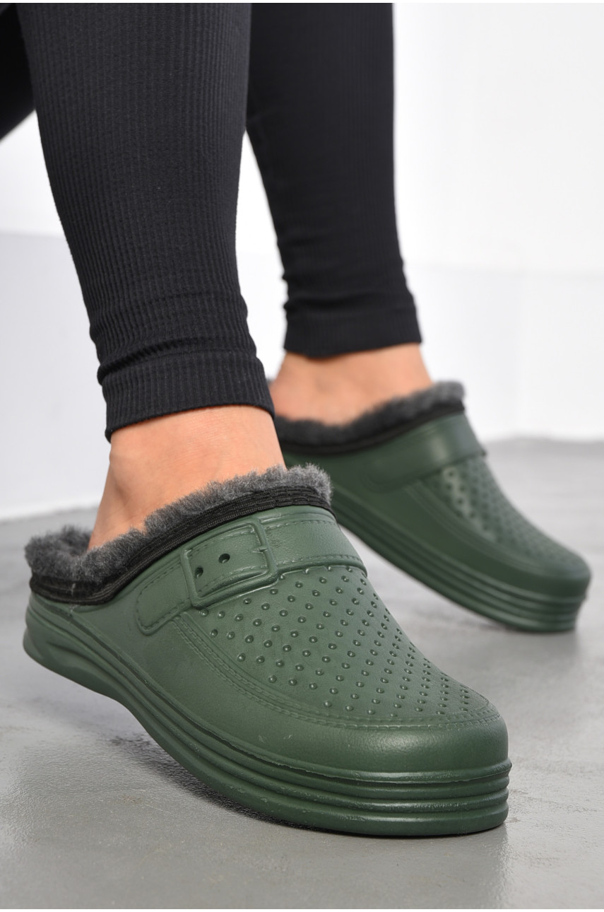 Сабо жіночі піна на хутрі кольору хакі 185092