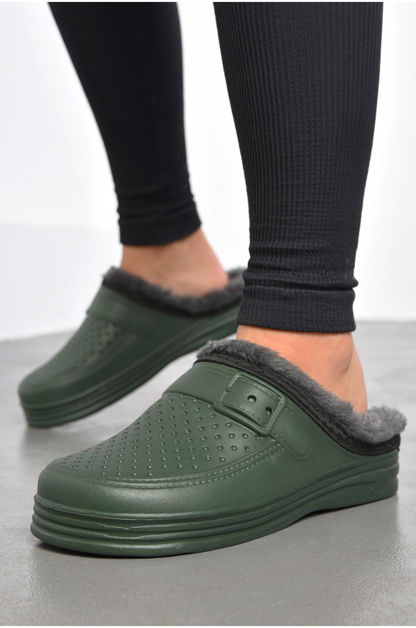 Сабо жіночі піна на хутрі кольору хакі 185092