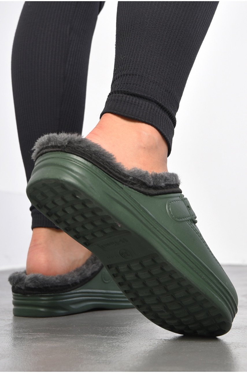 Сабо жіночі піна на хутрі кольору хакі 185092