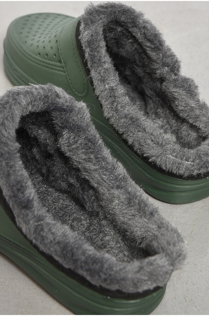 Сабо жіночі піна на хутрі кольору хакі 185092