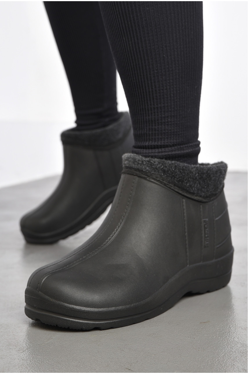 Галоши женские на меху черного цвета велюр 185341