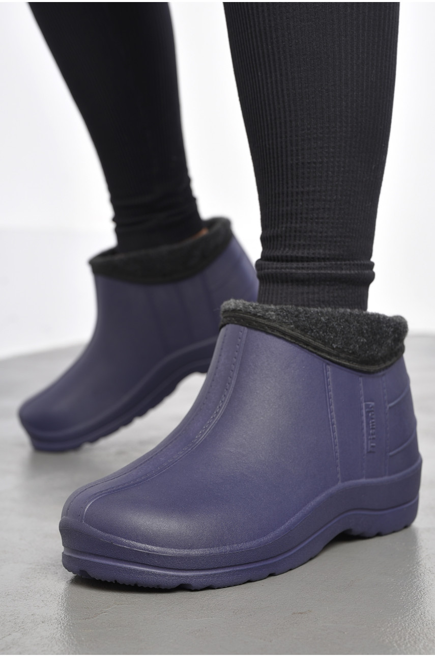 Галоши женские на меху синего цвета велюр 185342