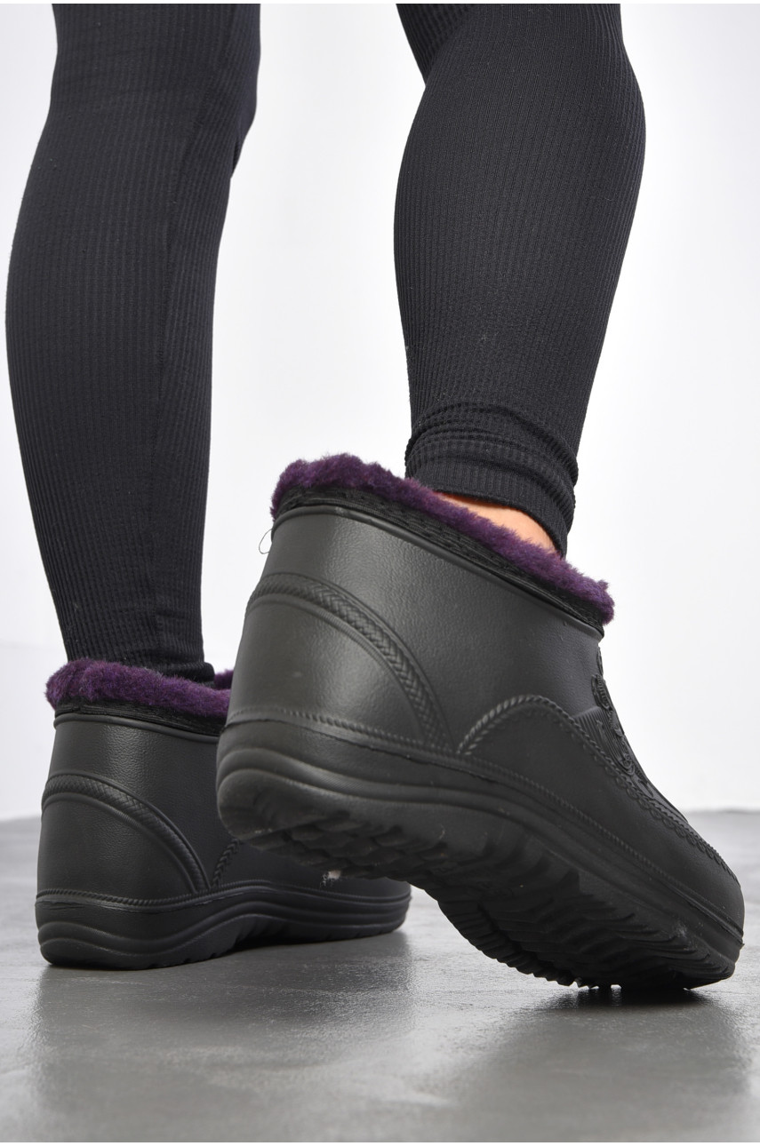 Калоші жіночі на хутрі чорного кольору 185381
