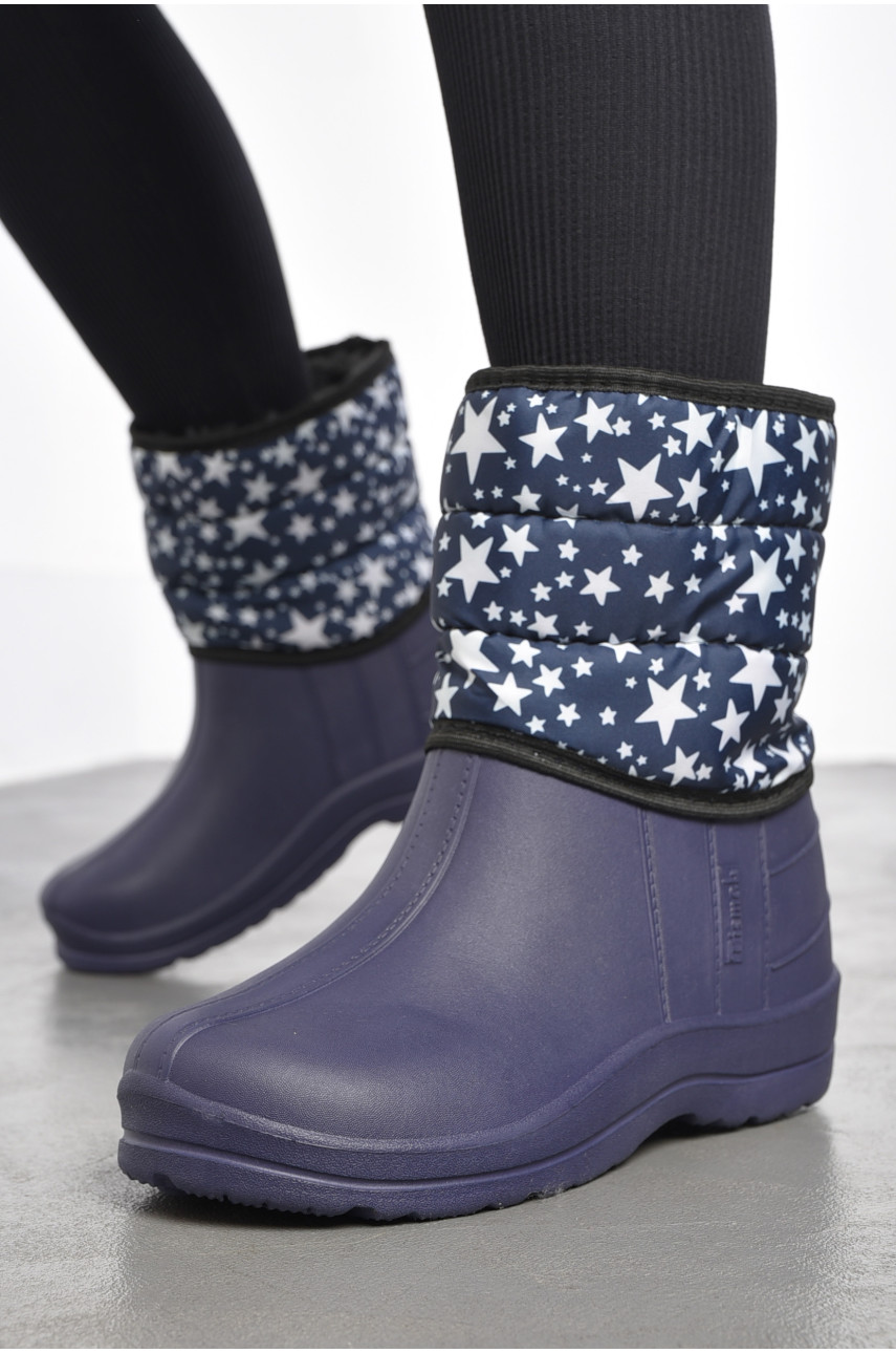 Дутики жіночі на хутрі темно-синього кольору з зірочками 185431