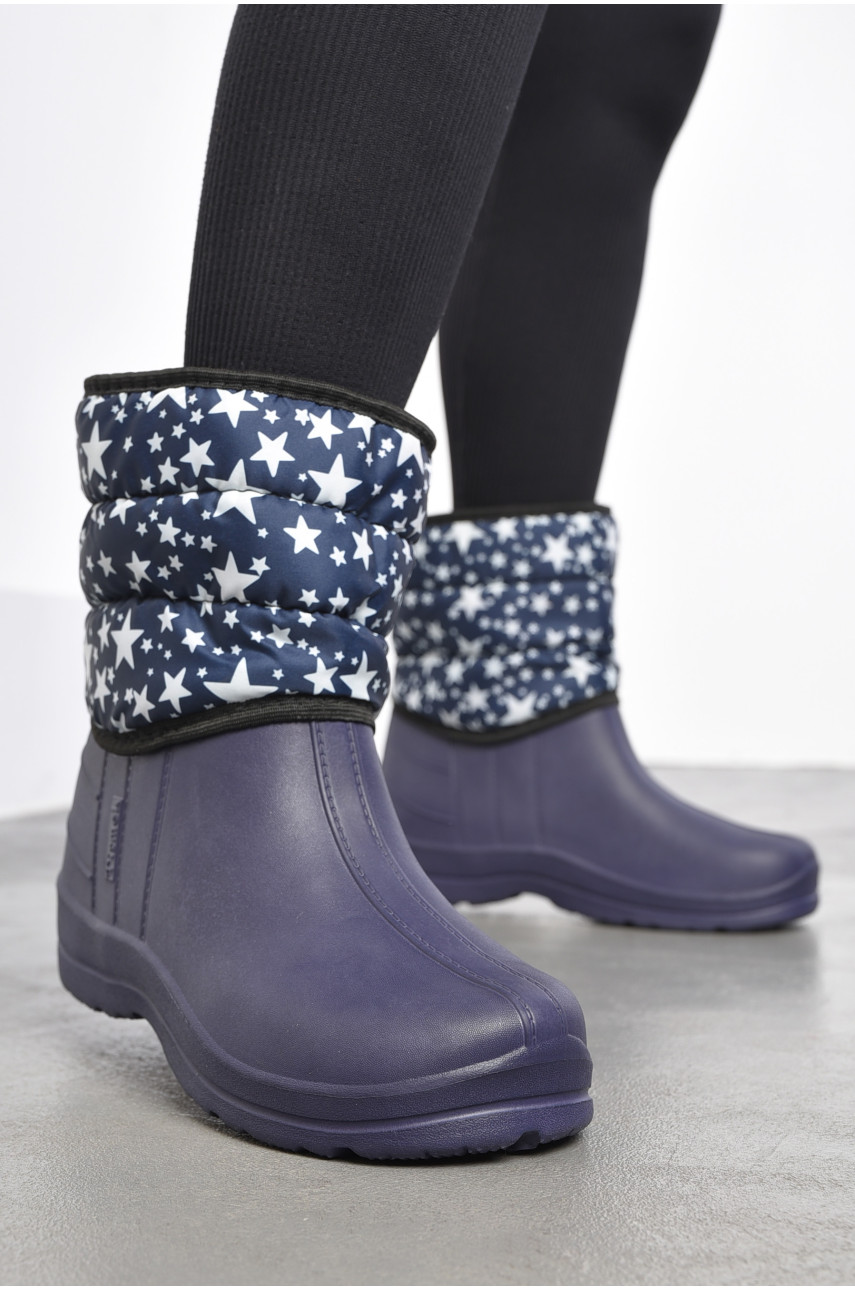 Дутики жіночі на хутрі темно-синього кольору з зірочками 185431