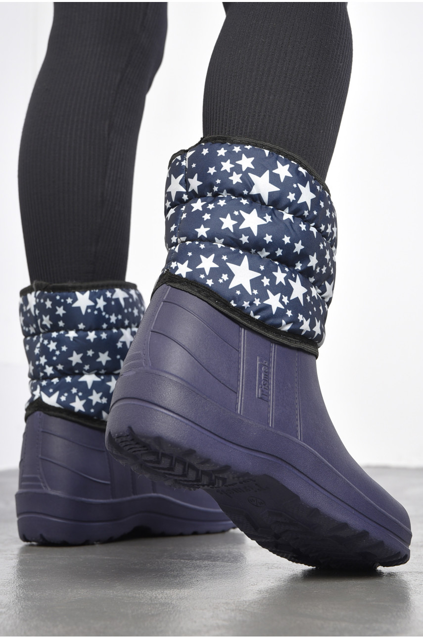 Дутики жіночі на хутрі темно-синього кольору з зірочками 185431