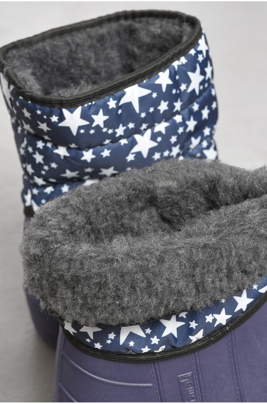 Дутики жіночі на хутрі темно-синього кольору з зірочками 185431