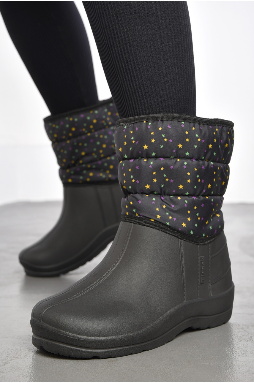 Дутики жіночі на хутрі чорного кольору з зірочками 185433