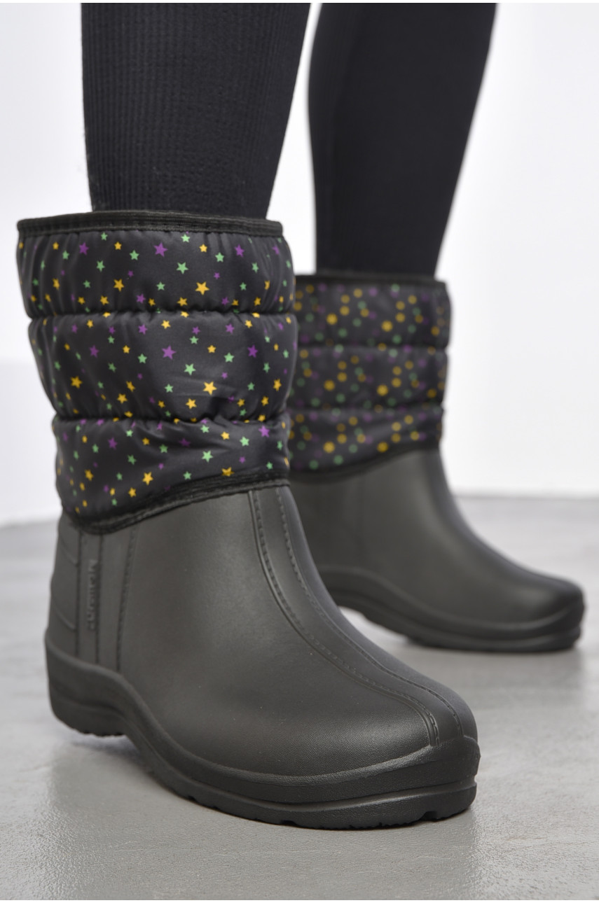 Дутики жіночі на хутрі чорного кольору з зірочками 185433