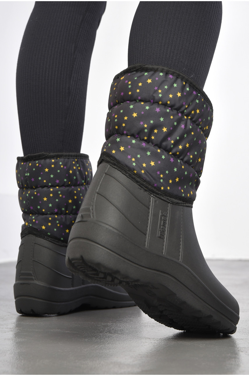 Дутики жіночі на хутрі чорного кольору з зірочками 185433