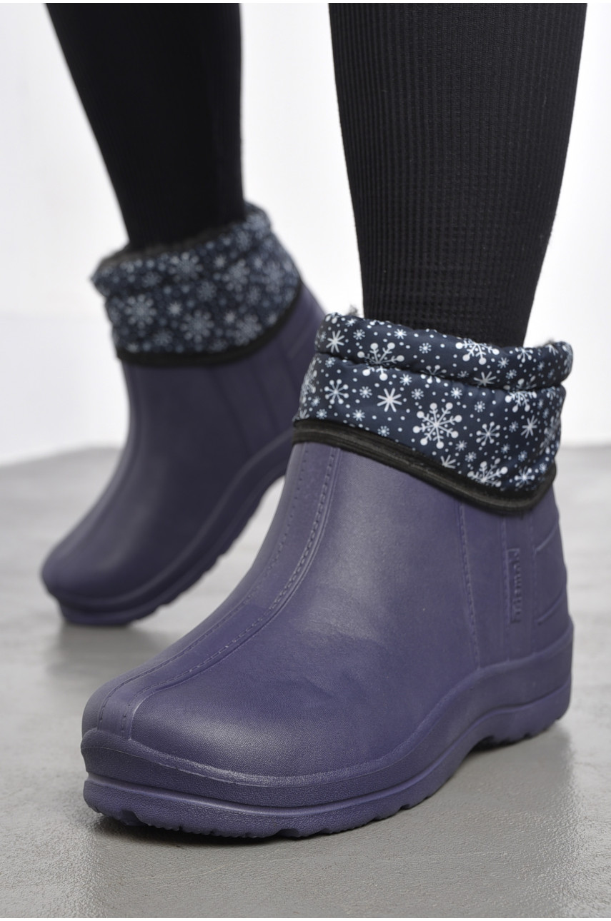 Дутики жіночі на хутрі темно-синього кольору в сніжинку 185434