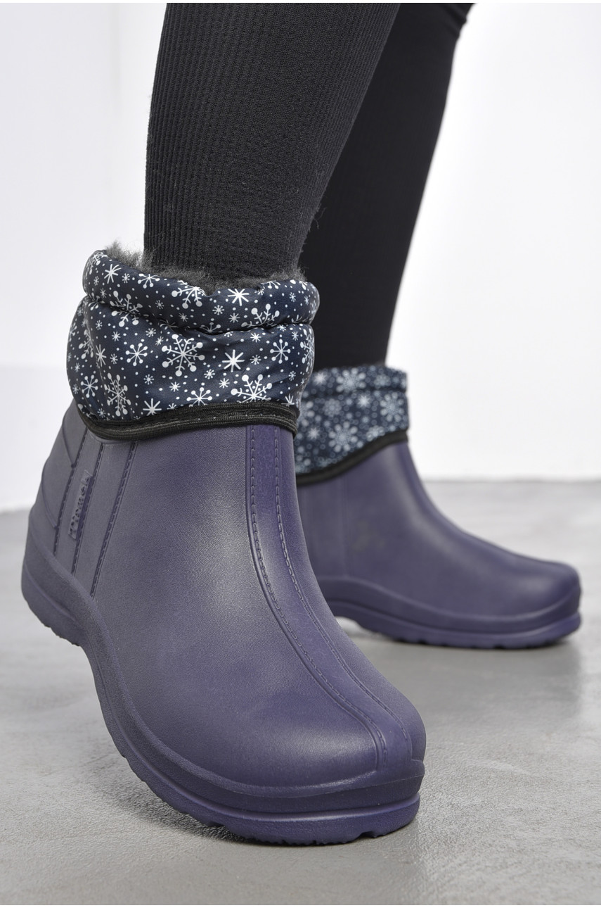 Дутики жіночі на хутрі темно-синього кольору в сніжинку 185434