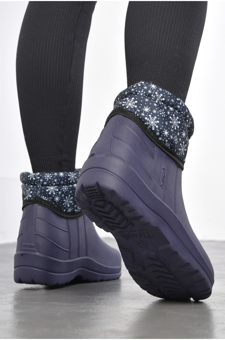 Дутики жіночі на хутрі темно-синього кольору в сніжинку 185434