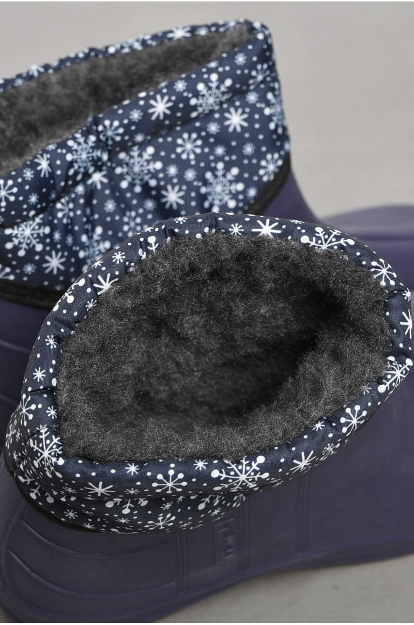 Дутики жіночі на хутрі темно-синього кольору в сніжинку 185434