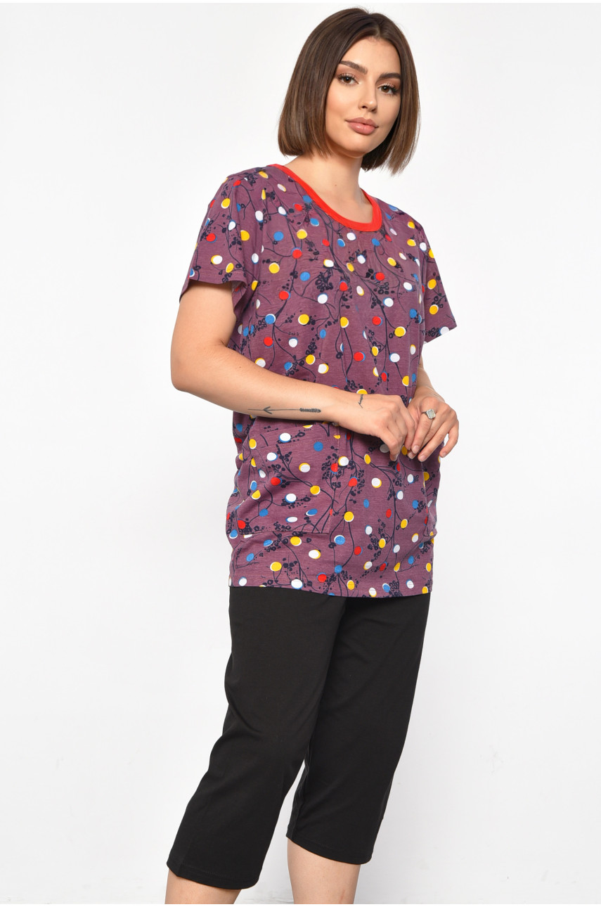 Костюм домашний женский полубатальный фиолетового цвета с принтом 683 185713