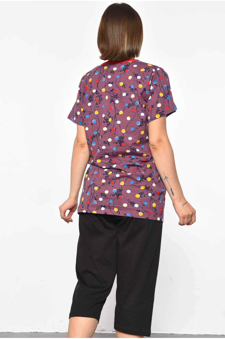 Костюм домашний женский полубатальный фиолетового цвета с принтом 683 185713 Костюм домашний женский полубатальный фиолетового цвета с принтом 683 185713