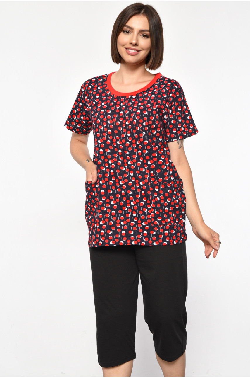 Костюм домашний женский полубатальный темно-синего цвета с принтом 683 185714