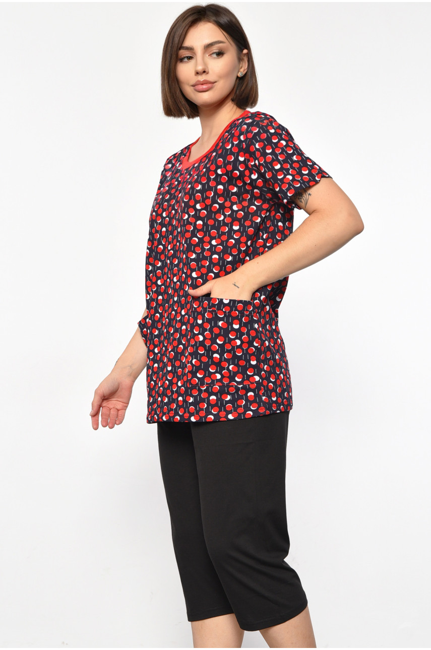 Костюм домашний женский полубатальный темно-синего цвета с принтом 683 185714