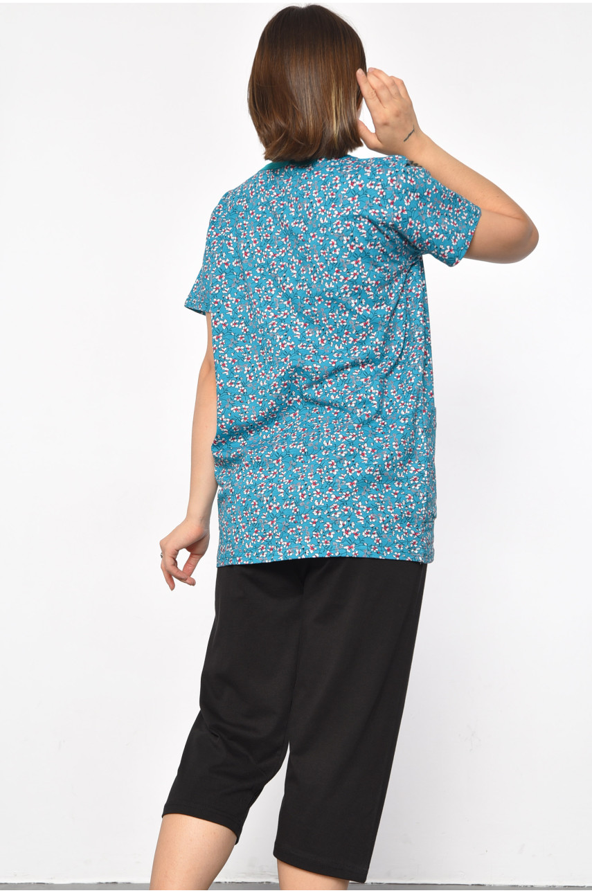 Костюм домашний женский полубатальный зеленого цвета с принтом 683 185717