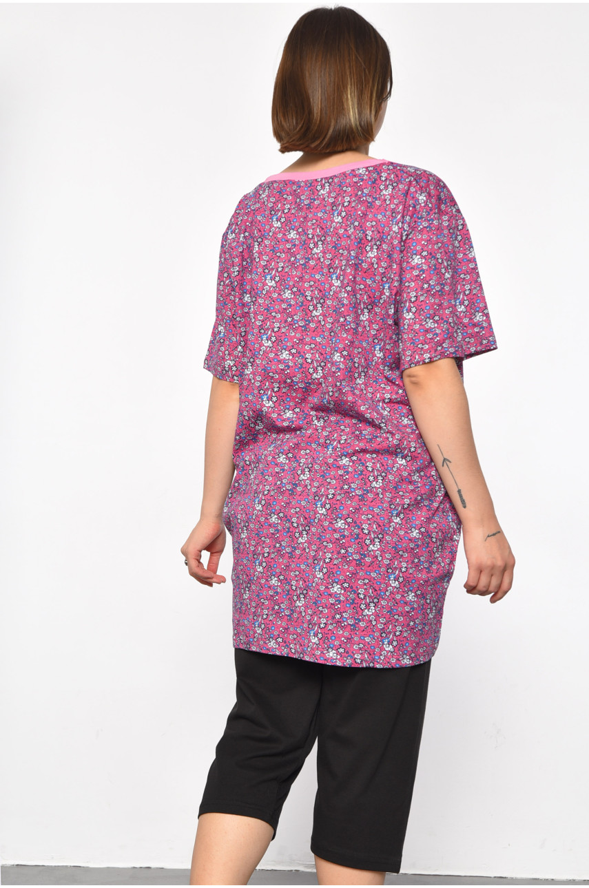 Костюм домашний женский полубатальный розового цвета с принтом 683 185720 Костюм домашний женский полубатальный розового цвета с принтом 683 185720