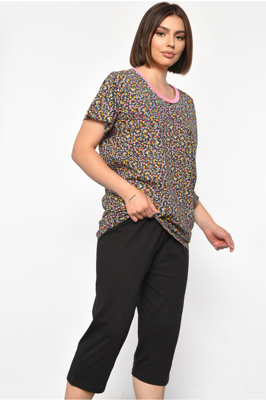 Костюм домашний женский полубатальный темно-синего цвета с принтом 695 185728