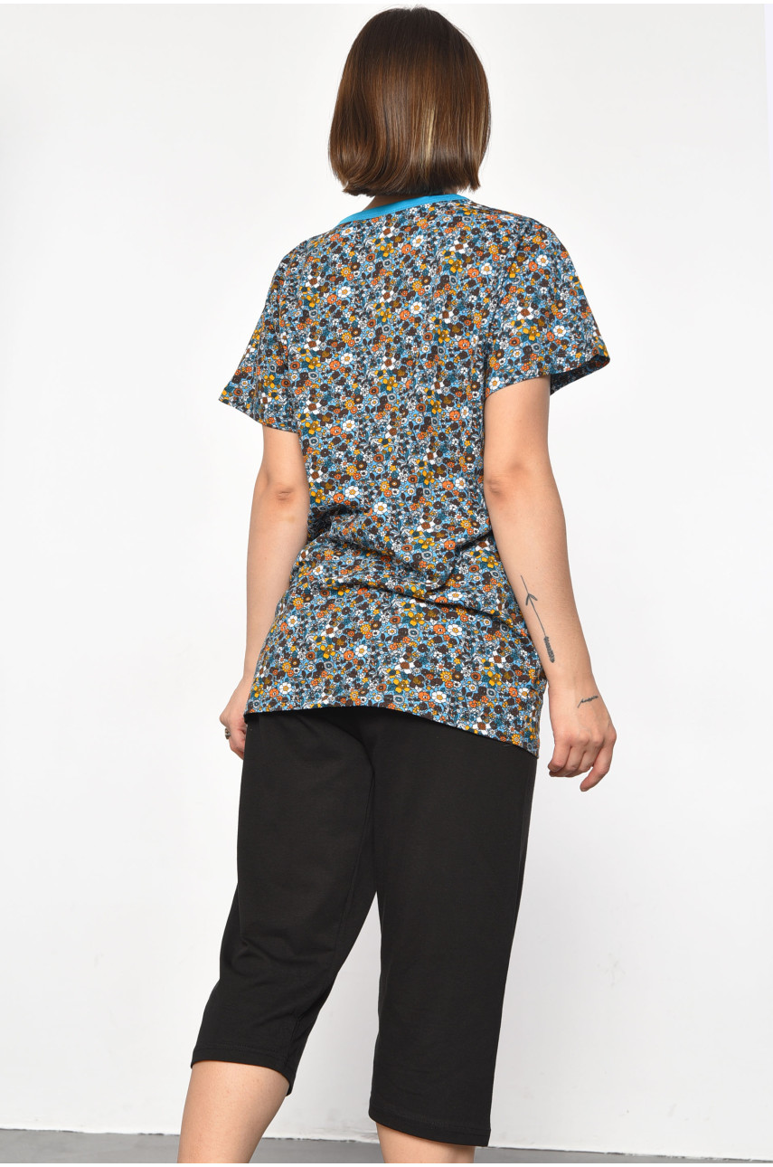 Костюм домашний женский полубатальный бирюзового цвета с принтом 695 185730 Костюм домашний женский полубатальный бирюзового цвета с принтом 695 185730