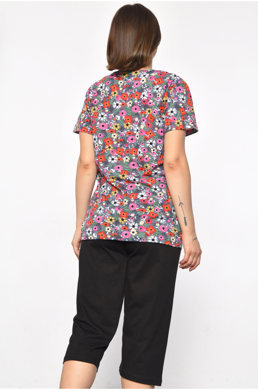 Костюм домашний женский полубатальный серого цвета с принтом 685 185732 Костюм домашний женский полубатальный серого цвета с принтом 685 185732