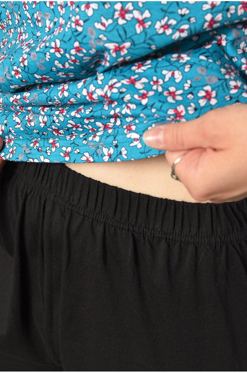 Костюм домашний женский полубатальный зеленого цвета с принтом 685 185733