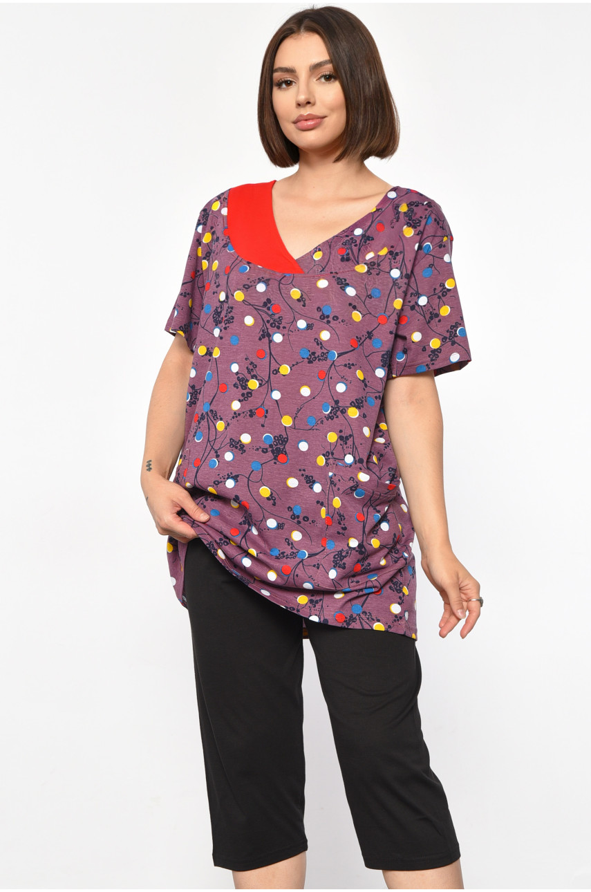 Костюм домашній жіночий напівбатальний фіолетового кольору з принтом 685 185735