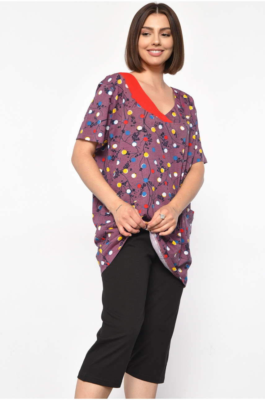 Костюм домашній жіночий напівбатальний фіолетового кольору з принтом 685 185735