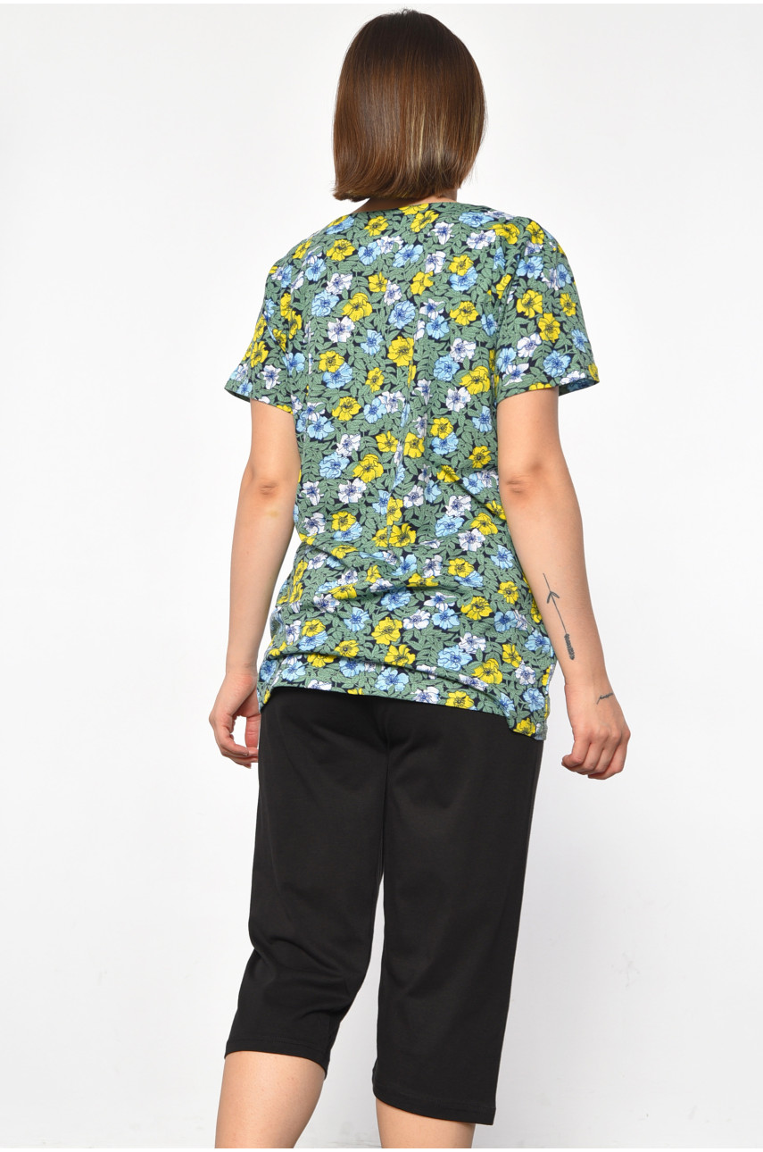 Костюм домашний женский полубатальный зеленого цвета с принтом 685 185736 Костюм домашний женский полубатальный зеленого цвета с принтом 685 185736