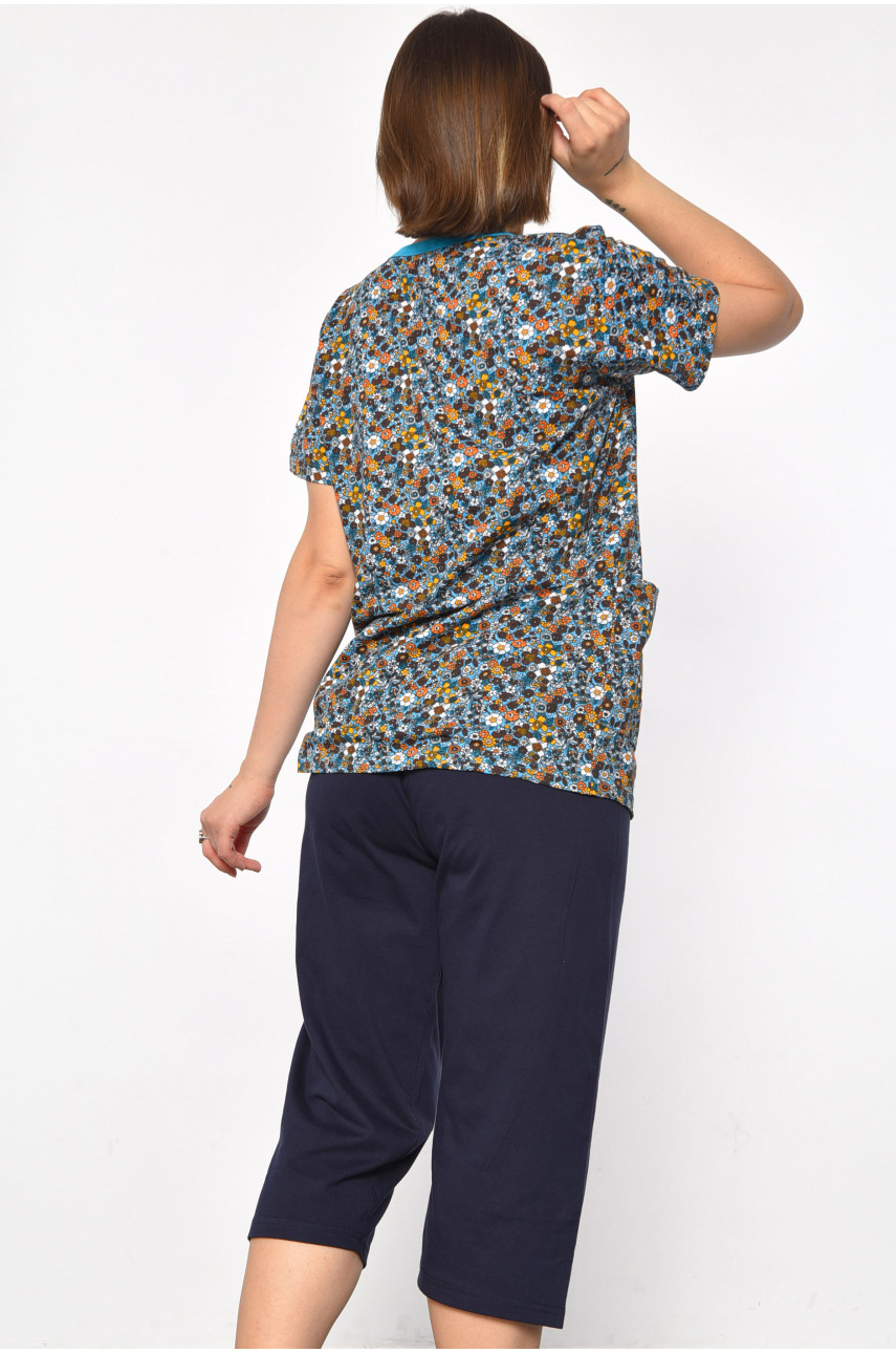 Костюм домашний женский полубатальный бирюзового цвета с принтом 691 185739 Костюм домашний женский полубатальный бирюзового цвета с принтом 691 185739