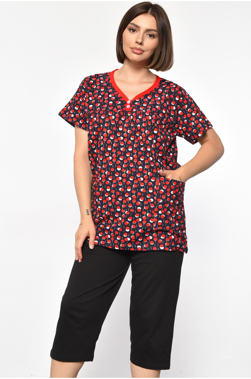 Костюм домашний женский полубатальный темно-синего цвета с принтом 691 185740