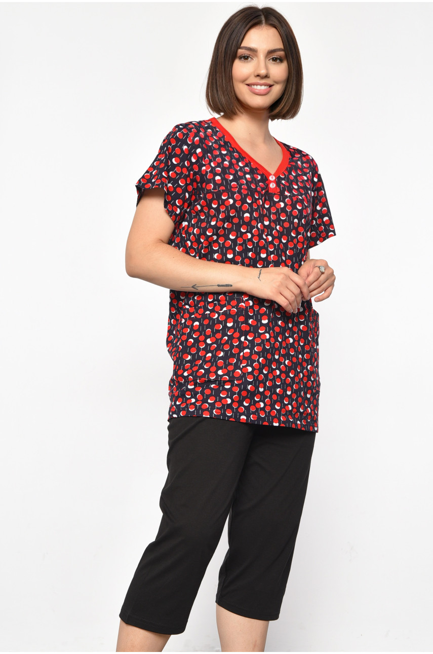 Костюм домашний женский полубатальный темно-синего цвета с принтом 691 185740