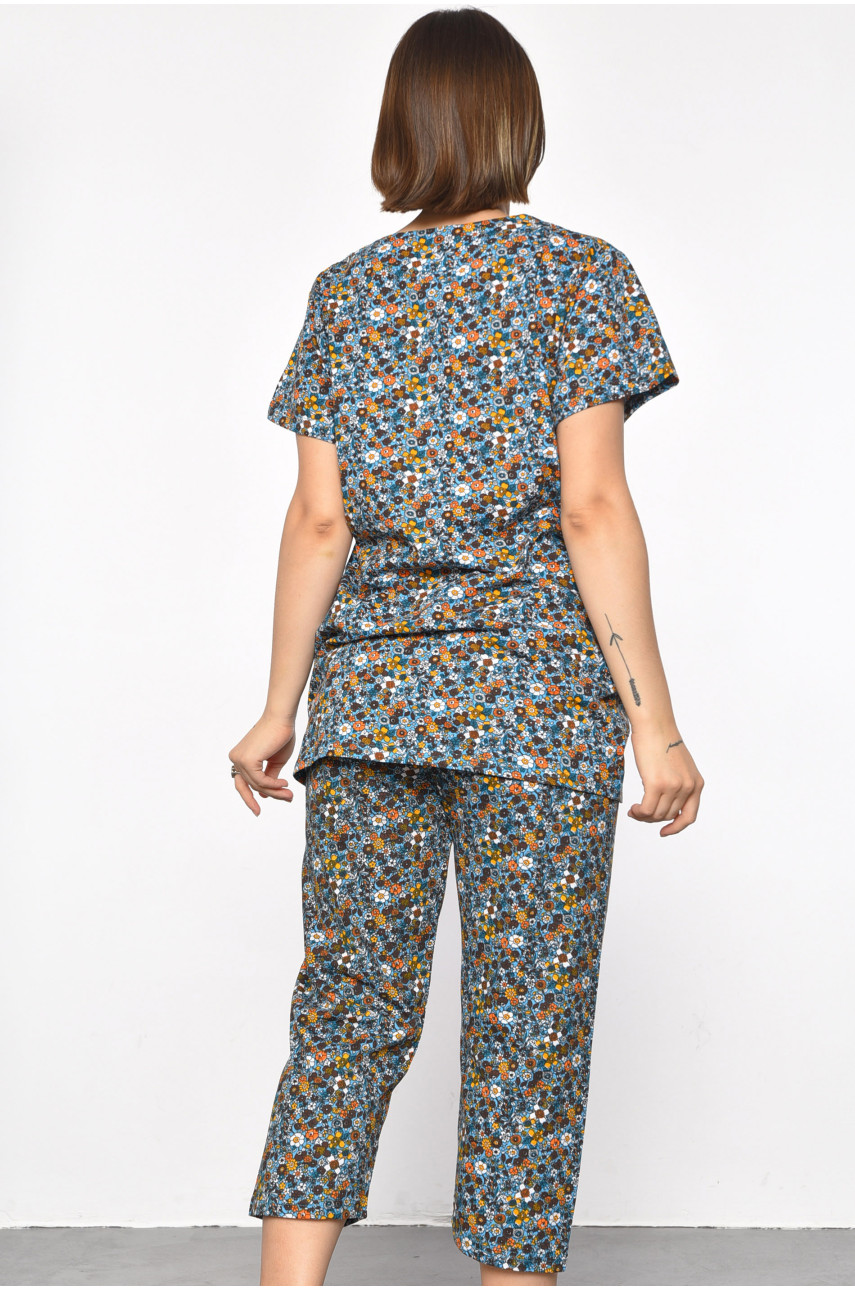 Костюм домашній жіночий напівбатальний бірюзового кольору з принтом 692 185743 Костюм домашній жіночий напівбатальний бірюзового кольору з принтом 692 185743