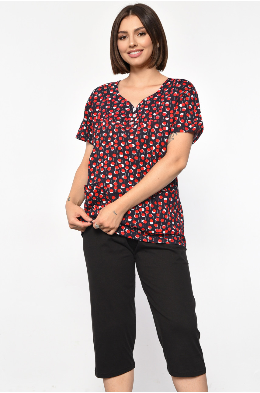 Костюм домашний женский полубатальный темно-синего цвета с принтом 692 185744