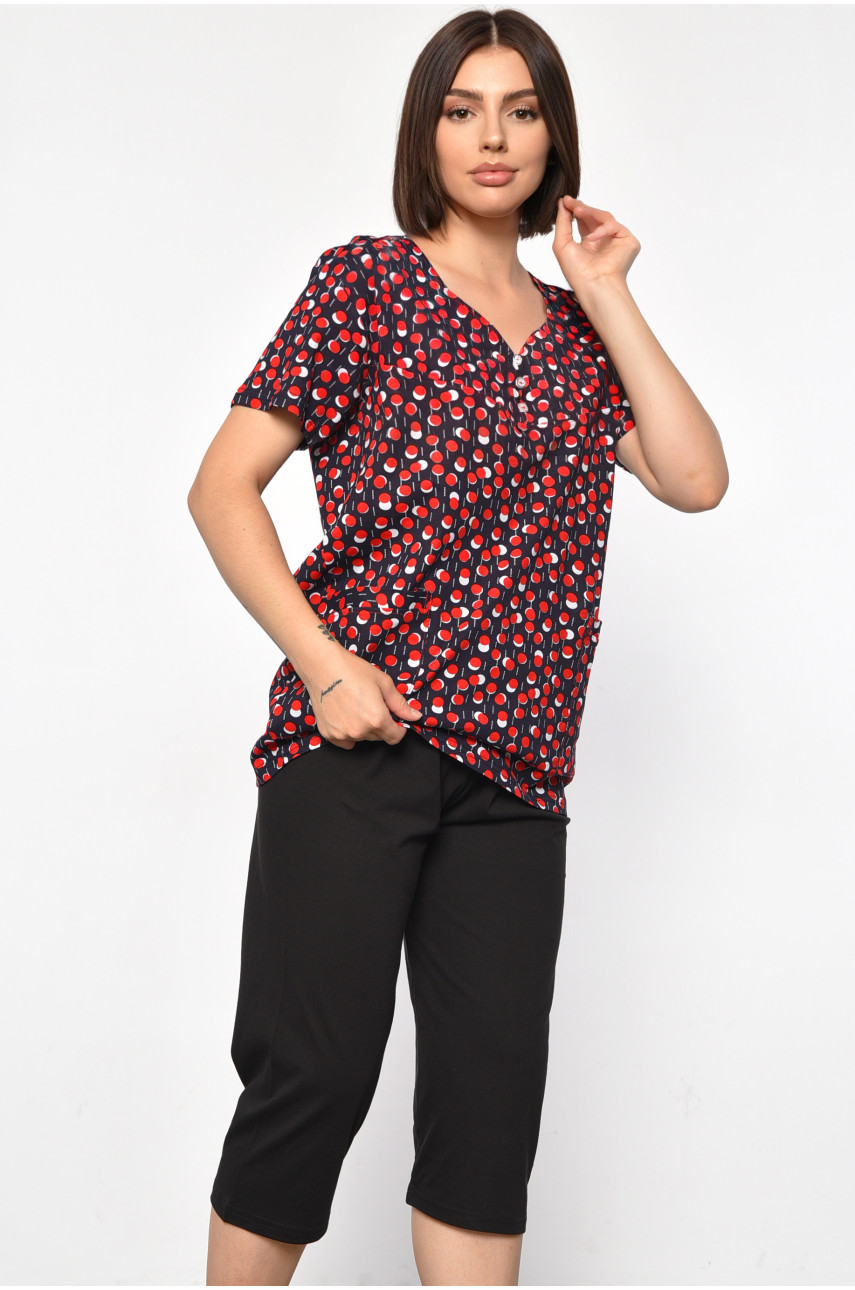 Костюм домашний женский полубатальный темно-синего цвета с принтом 692 185744