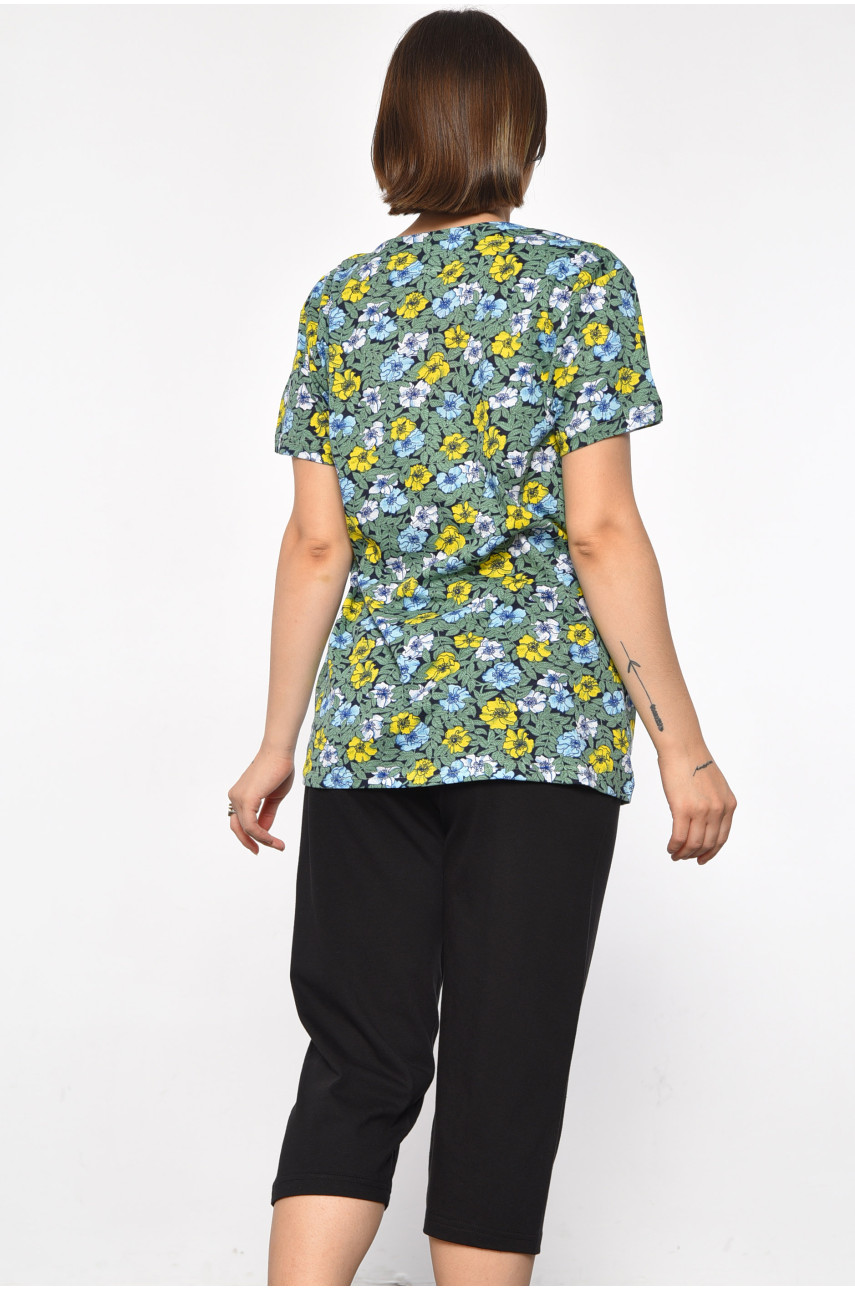 Костюм домашний женский полубатальный зеленого цвета с принтом 692 185750