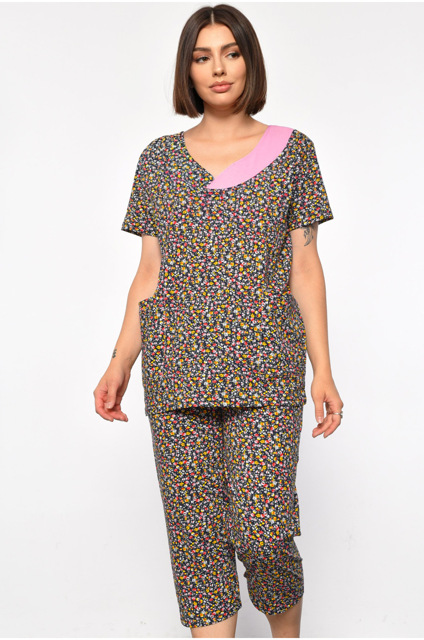 Костюм домашний женский полубатальный темно-синего цвета с принтом 693 185751