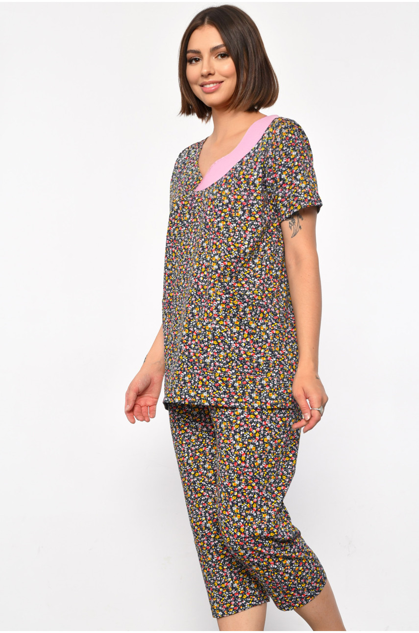 Костюм домашний женский полубатальный темно-синего цвета с принтом 693 185751