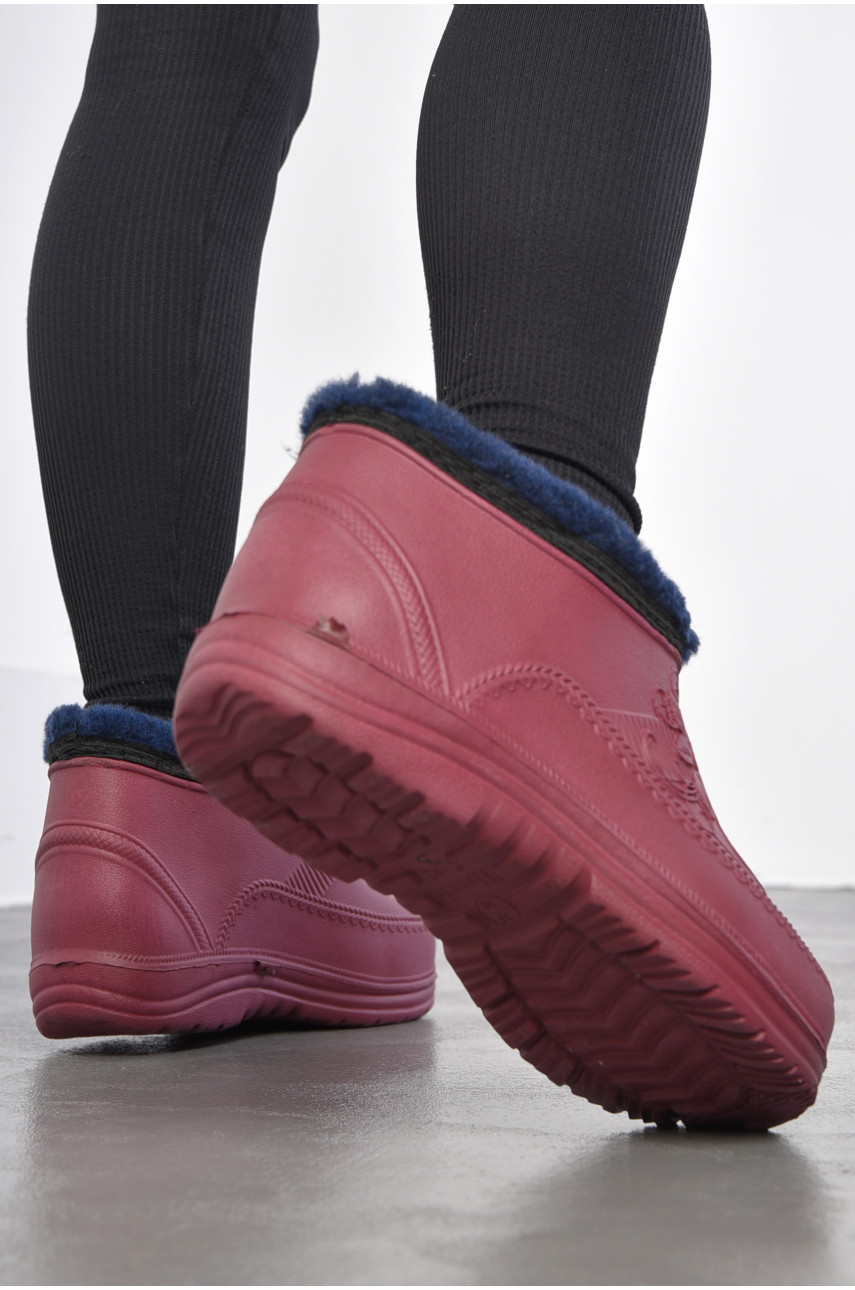 Галоши женские на меху бордового цвета квітка 185754