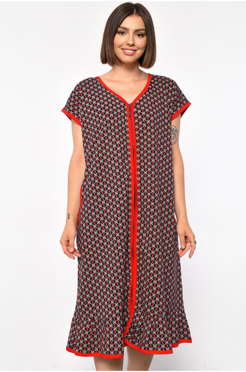 Халат женский полубатальный с принтом красного цвета 33003 185773