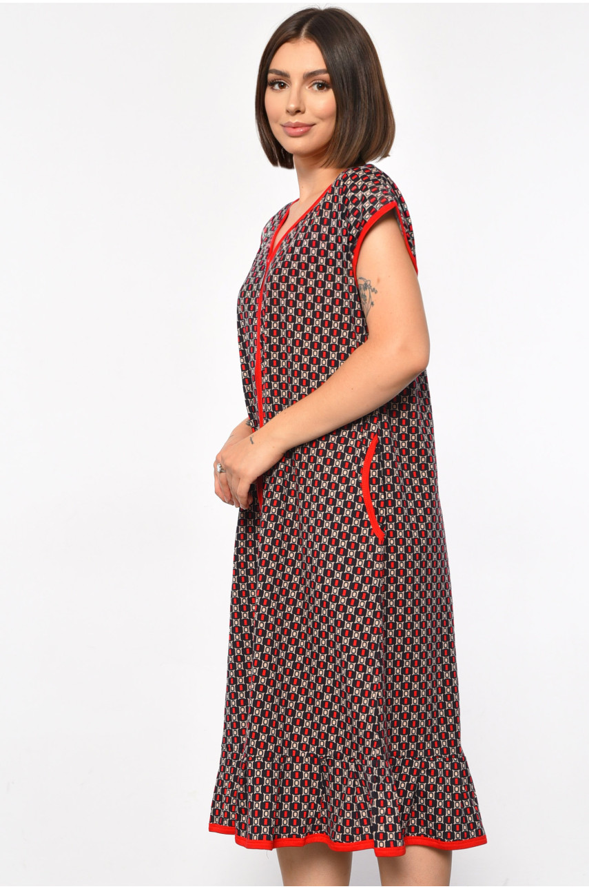 Халат женский полубатальный с принтом красного цвета 33003 185773