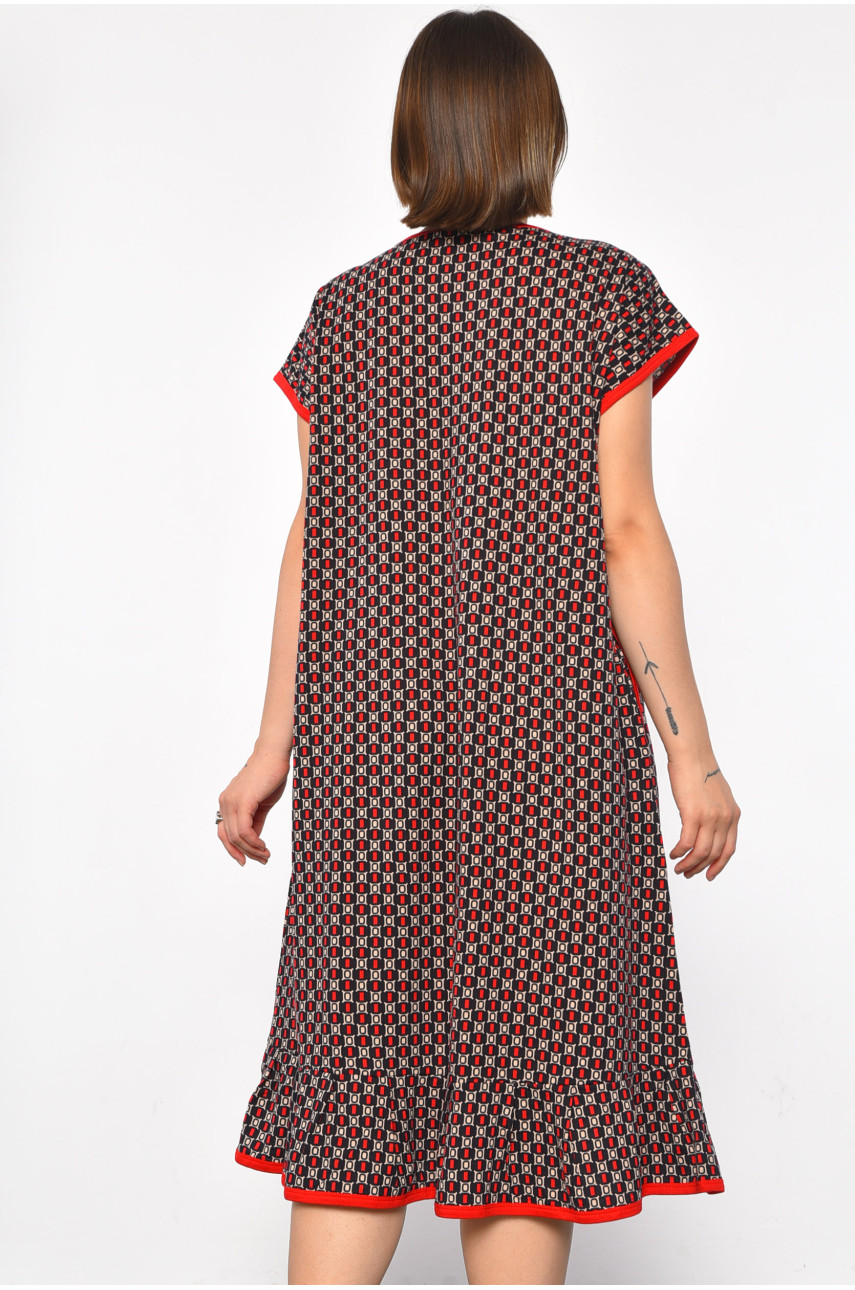 Халат женский полубатальный с принтом красного цвета 33003 185773 Халат женский полубатальный с принтом красного цвета 33003 185773